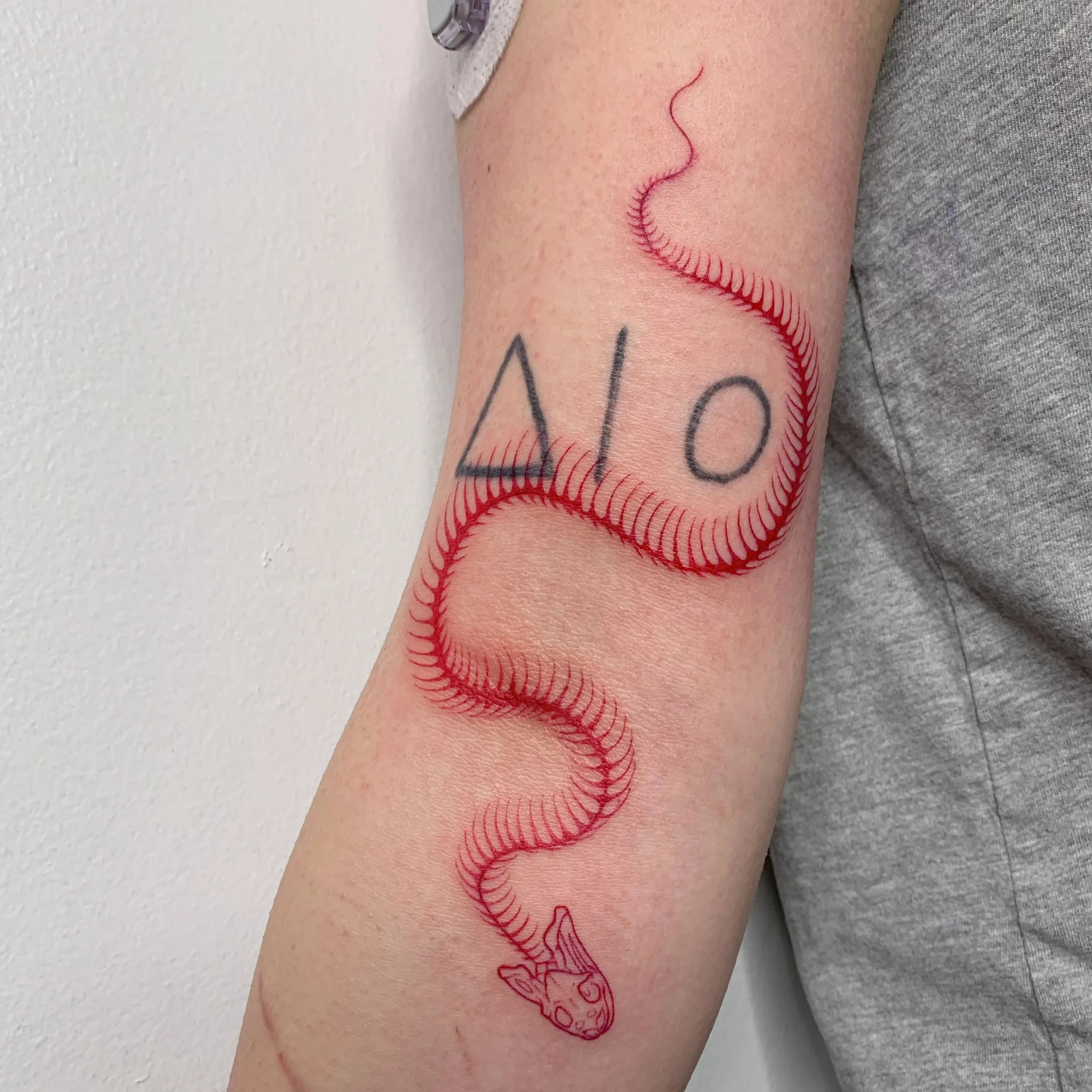 Minimalist fine-line tattoo with subtle shading and precise contours
